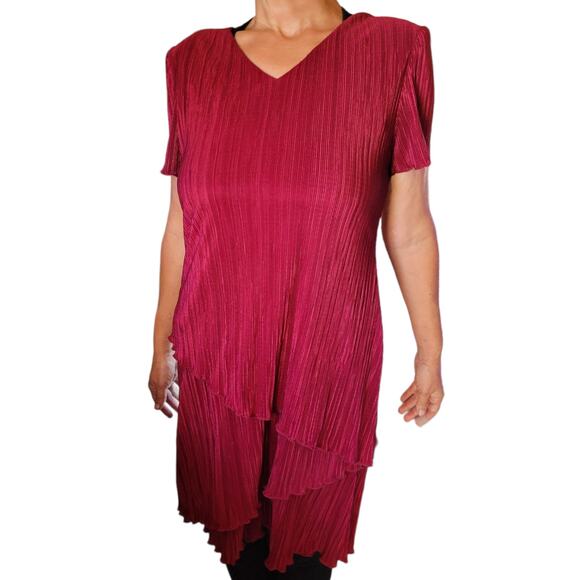 Connected Apparel Red Layered Dress Sz 10 Modest Lagenlook Flattering Church - Picture 1 of 8